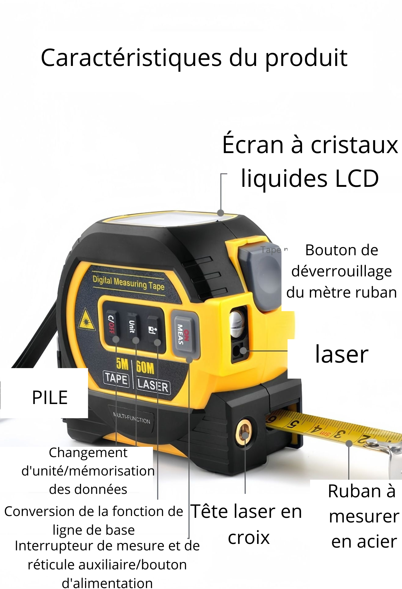 Télémètre laser Règle de mesure de distance de haute précision Ruban laser infrarouge Télémètre portable